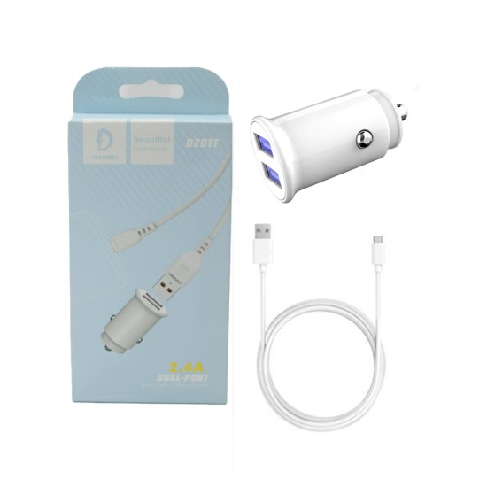 CAR CHARGER ADAPTER DENMEN DZ01T DUAL USB 5V/2.4A WHITE